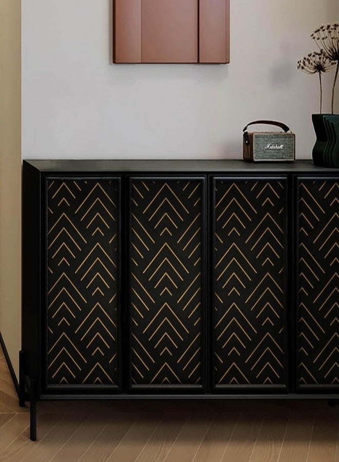 TEKCOOL ورق جدران ذاتي اللصق من TEKCOOL بنمط أسود وذهبي، ورق جدران قابل للتقشير واللصق بخطوط ذهبية وخطوط هندسية، ورق لاصق فينيل قابل للإزالة، غطاء حائط، فيلم زخرفي، يمكنك تركيبه بنفسك، 45 × 300 سم (أسود - 3 قطع) - Image 5